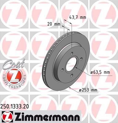 Zimmermann 250.1333.20 тормозной диск на FORD MONDEO I (GBP)