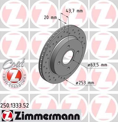 Zimmermann 250.1333.52 тормозной диск на FORD MONDEO I (GBP)