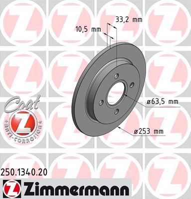 ZIMMERMANN Диск торм.зад. Ford Focus 97> заказ не менее 2 единиц (250.1340.20)