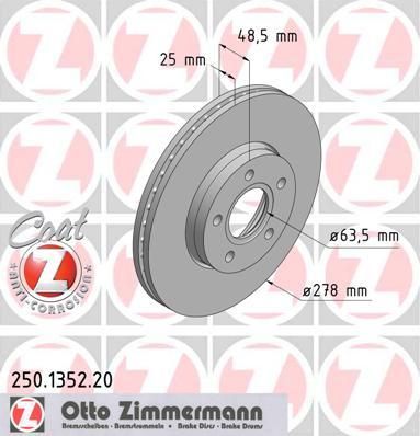 ZIMMERMANN ДИСК ТОРМ FRD FOCUS C-MAX FOCUS II + TURNIER, VOLV S40 / V50 15 ПЕР 03-07> (250.1352.20)