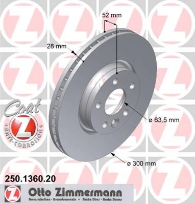 ZIMMERMANN ДИСК ТОРМ FRD S-MAX / GALAXY 1.8 TDCI, 2.0, 2.0 DTCI MONDEO CA2 (250136020)