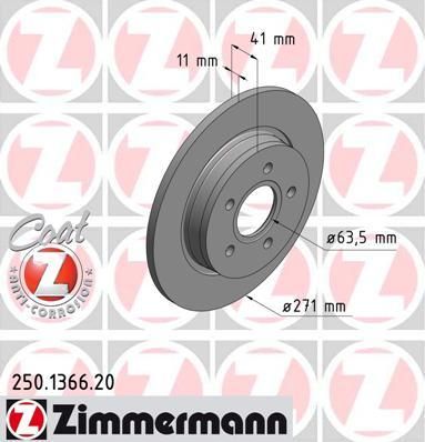 ZIMMERMANN Торм. диск зад. [271x11] 5 отв[min 2] Coat Z (250.1366.20)