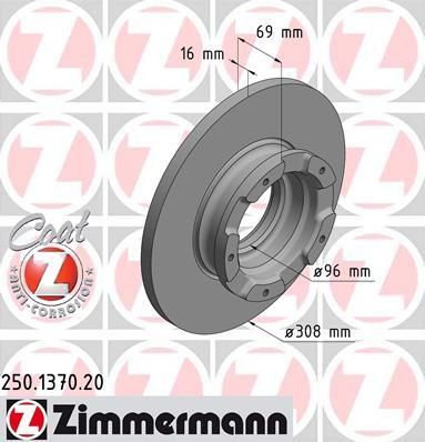 Zimmermann 250.1370.20 тормозной диск на FORD TOURNEO CUSTOM автобус