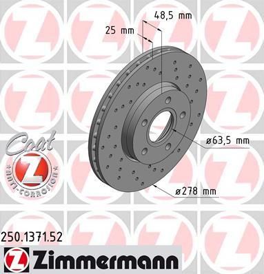 Zimmermann 250.1371.52 тормозной диск на FORD C-MAX II (DXA/CB7, DXA/CEU)