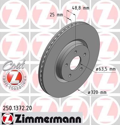ZIMMERMANN Торм.диск пер.вент [320x25] 5 отв.[min 2] Coat Z (250.1372.20)
