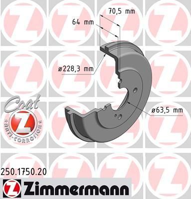 Zimmermann 250.1750.20 тормозной барабан на FORD B-MAX (JK)