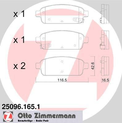 Zimmermann 25096.165.1 комплект тормозных колодок, дисковый тормоз на CHEVROLET CRUZE Наклонная задняя часть (J305)