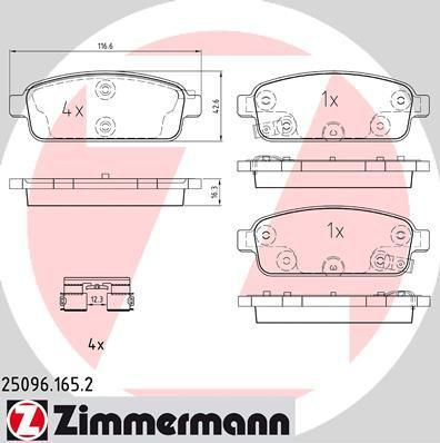 Zimmermann 25096.165.2 комплект тормозных колодок, дисковый тормоз на CHEVROLET CRUZE Наклонная задняя часть (J305)