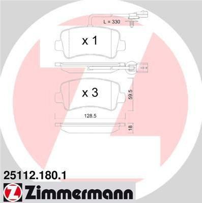 Zimmermann 25112.180.1 комплект тормозных колодок, дисковый тормоз на OPEL MOVANO B фургон