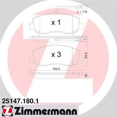 Zimmermann 25147.180.1 комплект тормозных колодок, дисковый тормоз на OPEL MOVANO B фургон