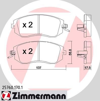 ZIMMERMANN Колодки тормозные дисковые BRZ 2.0 06.2012 - FORESTER (SH) 2.0 AWD 01.2008 - FORESTER (SH) 2.0 AW (257601701)