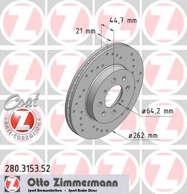 Zimmermann 280.3153.52 тормозной диск на HONDA CIVIC VII седан (ES)