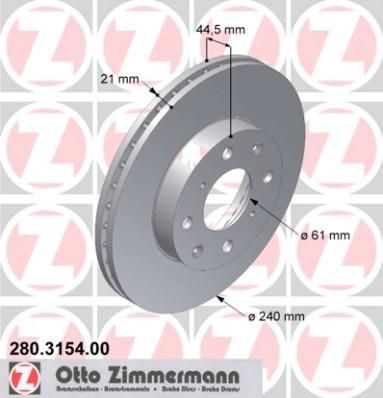 Zimmermann 280.3154.00 тормозной диск на HONDA CIVIC VI купе (EJ, EM1)