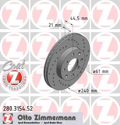 Zimmermann 280.3154.52 тормозной диск на HONDA CIVIC VI купе (EJ, EM1)
