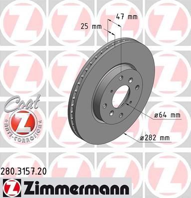 Zimmermann 280.3157.20 тормозной диск на HONDA ACCORD VI (CG, CK)