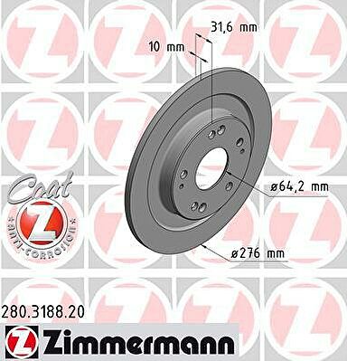 Zimmermann 280.3188.20 тормозной диск на HONDA CIVIC IX (FK)