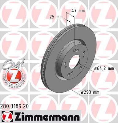 Zimmermann 280.3189.20 тормозной диск на HONDA CIVIC IX (FK)