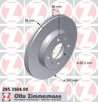 Zimmermann 285.3504.00 тормозной диск на HYUNDAI GETZ (TB)