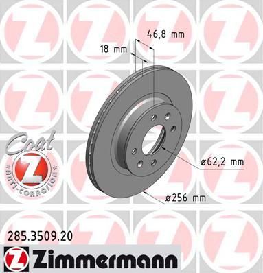 Zimmermann 285.3509.20 тормозной диск на HYUNDAI i20 (PB, PBT)