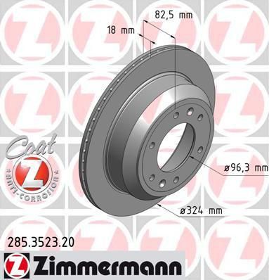 Zimmermann 285.3523.20 тормозной диск на HYUNDAI H-1 Cargo (TQ)