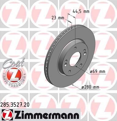 Zimmermann 285.3527.20 тормозной диск на HYUNDAI i30 (GD)