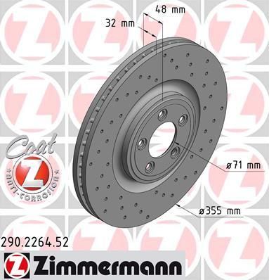 Zimmermann 290.2264.52 тормозной диск на JAGUAR F-TYPE кабрио (QQ6_)