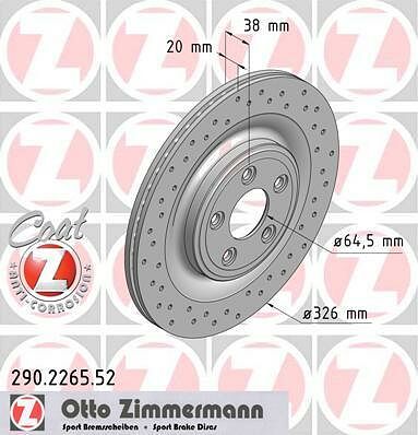 Zimmermann 290.2265.52 тормозной диск на JAGUAR XK кабрио (QQ6_, _J43_)