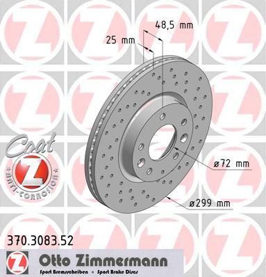 ZIMMERMANN Торм.диск пер.вент. [299x25mm] 4 отв. min2 (370.3083.52)