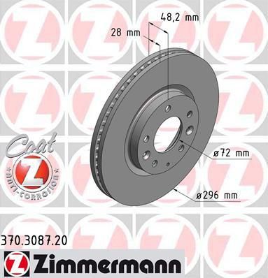 ZIMMERMANN ДИСК ТОРМОЗНОЙ MAZDA CX-7 2,2/2,3 07- Coat Z (370308720)