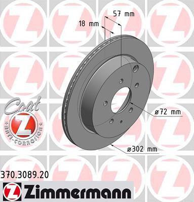 ZIMMERMANN ДИСК ТОРМОЗНОЙ MAZDA CX-7 2,2/2,3 07- Coat Z (370308920)