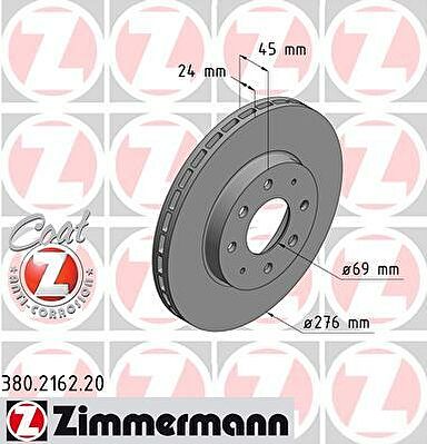 Zimmermann 380.2162.20 тормозной диск на MITSUBISHI GALANT V седан (E5_A, E7_A, E8_A)