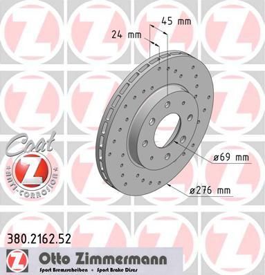 Zimmermann 380.2162.52 тормозной диск на MITSUBISHI GALANT V седан (E5_A, E7_A, E8_A)