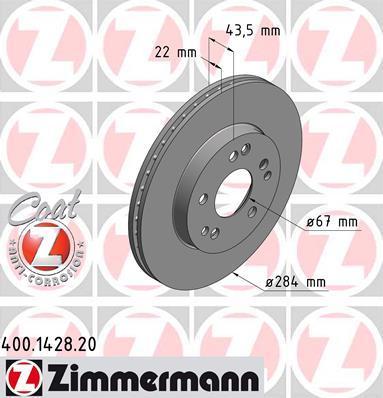Zimmermann 400.1428.20 тормозной диск на MERCEDES-BENZ E-CLASS (W124)
