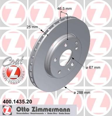 ZIMMERMANN ДИСК ТОРМ MER W202 KOMBI 240-280-250 TD ПЕР 288X25 (400.1435.00) (400143520)