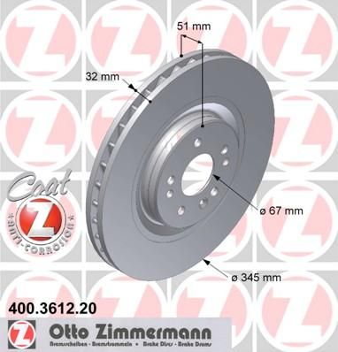 Zimmermann 400.3612.20 тормозной диск на MERCEDES-BENZ M-CLASS (W163)