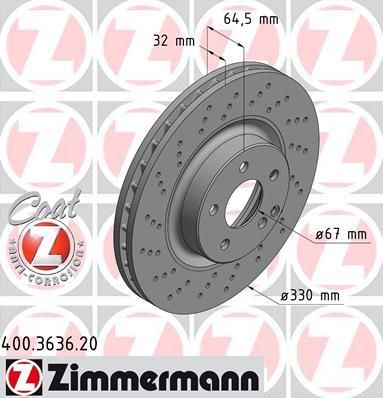 Zimmermann 400.3636.20 тормозной диск на MERCEDES-BENZ E-CLASS (W211)