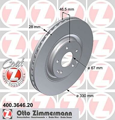 Zimmermann 400.3646.20 тормозной диск на MERCEDES-BENZ CLK (C209)