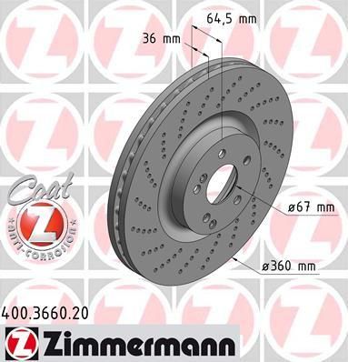 Zimmermann 400.3660.20 тормозной диск на MERCEDES-BENZ C-CLASS T-Model (S205)