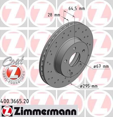 Zimmermann 400.3665.20 тормозной диск на MERCEDES-BENZ C-CLASS (W204)