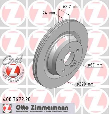 Zimmermann 400.3672.20 тормозной диск на MERCEDES-BENZ E-CLASS (W212)