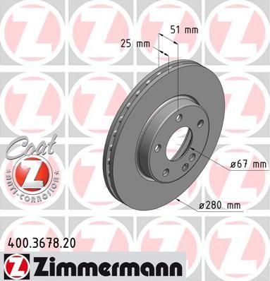 Zimmermann 400.3678.20 тормозной диск на MERCEDES-BENZ B-CLASS (W246, W242)