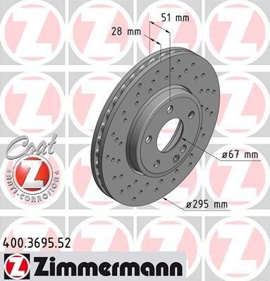 Zimmermann 400.3695.52 тормозной диск на MERCEDES-BENZ B-CLASS (W246, W242)