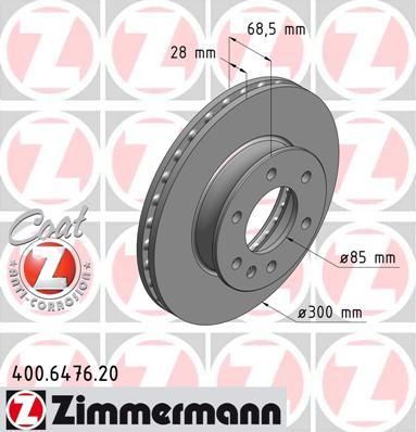 Zimmermann 400.6476.20 тормозной диск на MERCEDES-BENZ SPRINTER 3,5-t c бортовой платформой/ходовая часть (906)