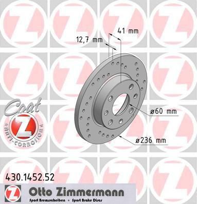 Zimmermann 430.1452.52 тормозной диск на OPEL KADETT E Combo (38_, 48_)