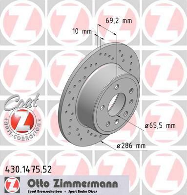 Zimmermann 430.1475.52 тормозной диск на OPEL VECTRA B (36_)