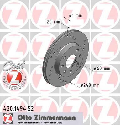 Zimmermann 430.1494.52 тормозной диск на OPEL CORSA C фургон (F08, W5L)