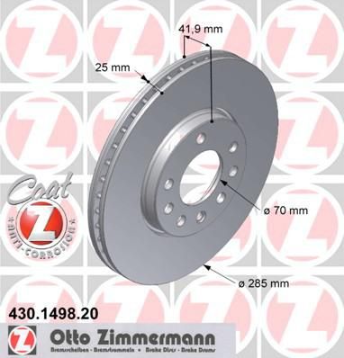Zimmermann 430.1498.20 тормозной диск на SAAB 9-3 (YS3F)
