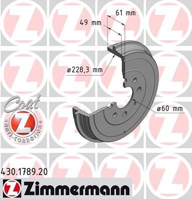 Zimmermann 430.1789.20 тормозной барабан на OPEL CORSA E Van