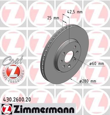 Zimmermann 430.2600.20 тормозной диск на OPEL COMBO Tour