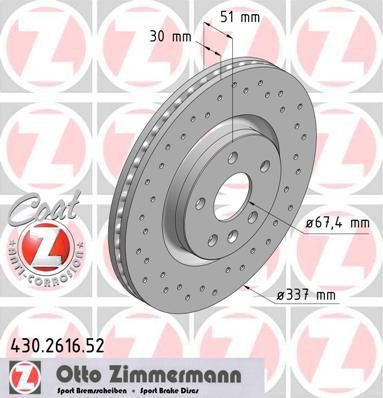 Zimmermann 430.2616.52 тормозной диск на OPEL INSIGNIA седан